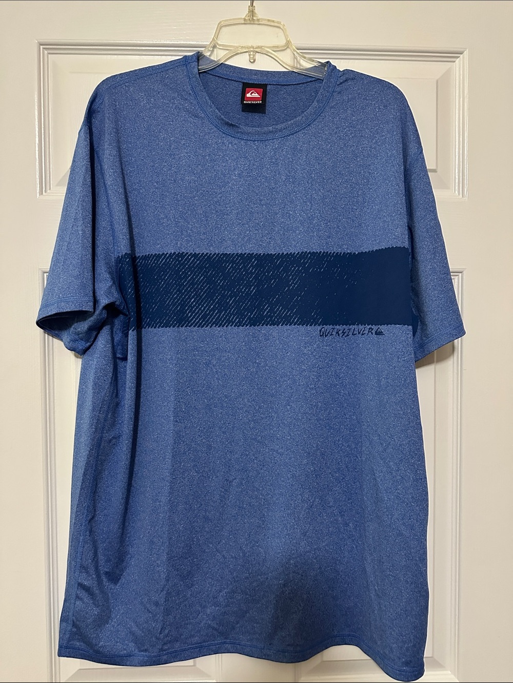 Quiksilver Men's Blue Short-Sleeve Rash Guard with Navy Stripe